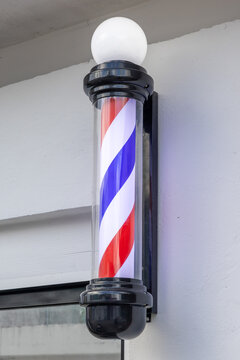 Classic Illuminated Barber Pole with Red Blue White Stripes &ndash; Traditional Barbershop Sign