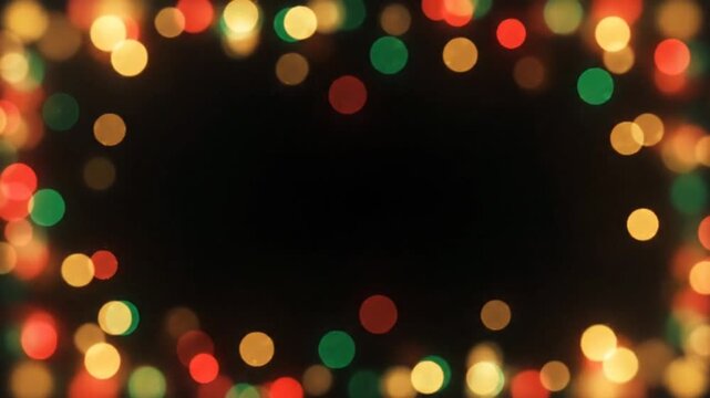 colorful christmas bokeh lights frame border on dark background
