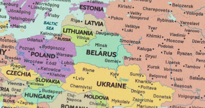 Zoom out view of belarus on a modern political world map