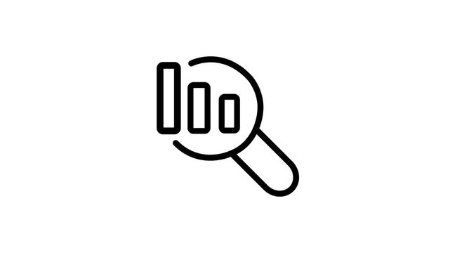 Animated Magnifying Glass Data Bar Chart Search Line Icon Motion Graphic for Analytics Market Research Financial Audit UI UX Design on White Background