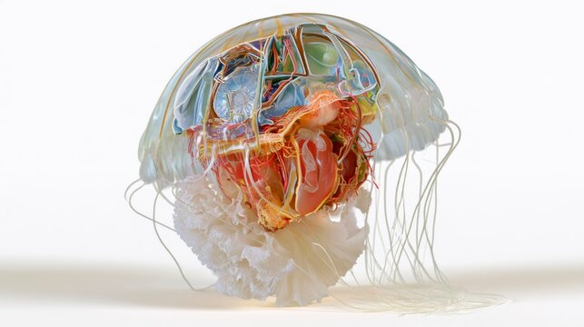 Detailed anatomical model of a jellyfish showing internal organs and structures