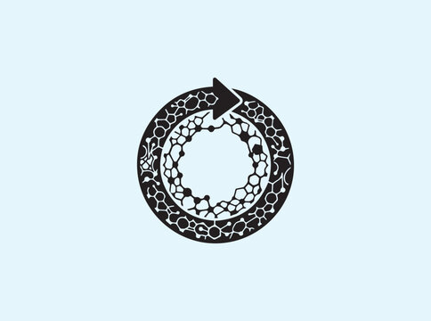 Bio-Economy Loop Arrow with Cellular Structure Matrix Black Silhouette on White