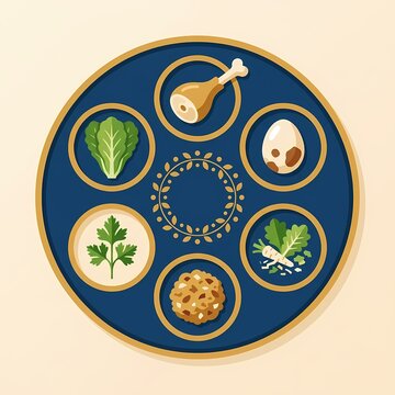 passover seder plate traditional ritual food flat illustration - ai generated