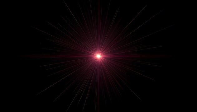 Centered fine red light rays bursting symmetrically on dark space.