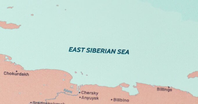 Zoom out view of the east siberian sea region on a modern political world map