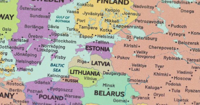 Zoom out view of estonia on a modern political world map