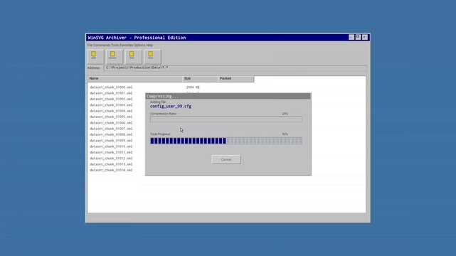 Retro Computer File Compression Animation with Windows Style Interface