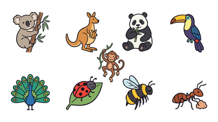 Obraz premium Cute Cartoon Animals Collection for Children Diverse Wildlife