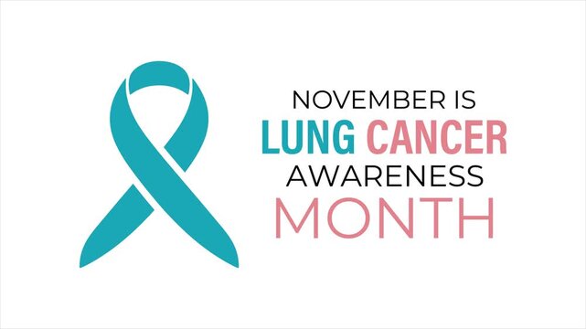 Animated lung cancer awareness ribbon with November campaign typography, designed for healthcare education, prevention and public awareness content.