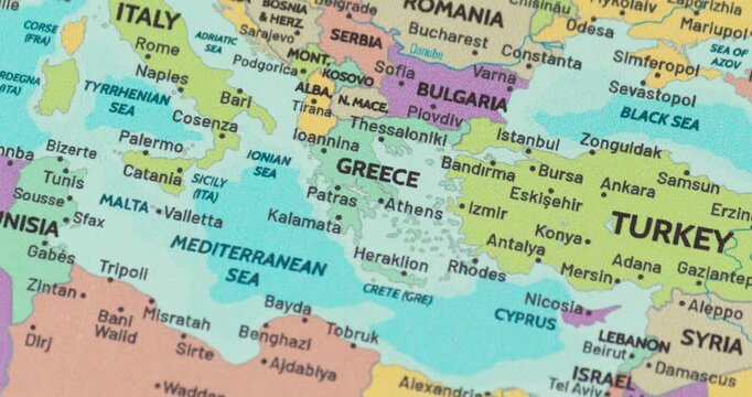 Zoom out view of greece on a modern political world map