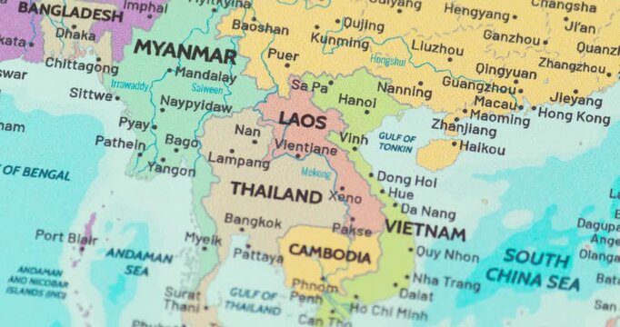 Zoom out view of laos on a modern political world map