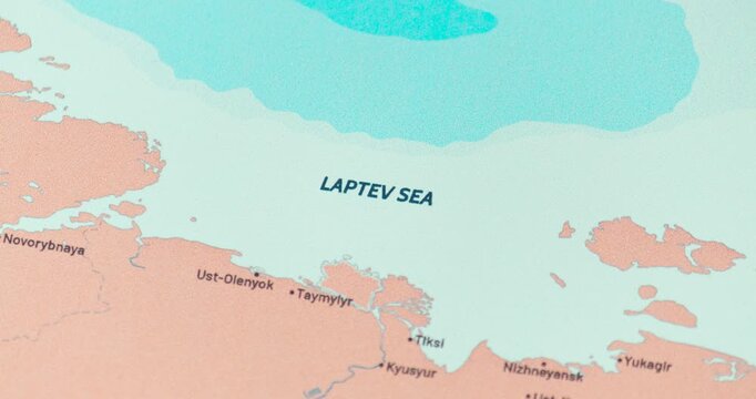 Zoom out view of the laptev sea region on a modern political world map