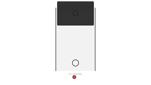 V1 engine piston animation moving in a cylinder block