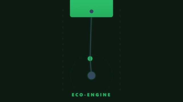 Animated eco engine piston motion graphic on dark background