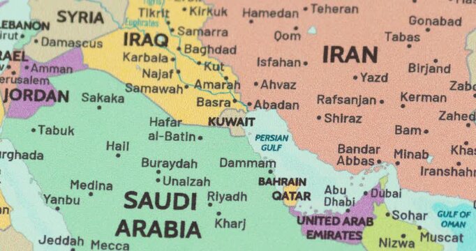 Zoom out view of kuwait on a modern political world map