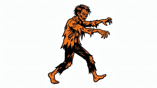 Flat Vector Zombie Character Shambling Forward Two Tone Illustration

