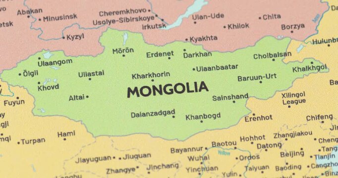 Zoom out view of mongolia on a modern political world map