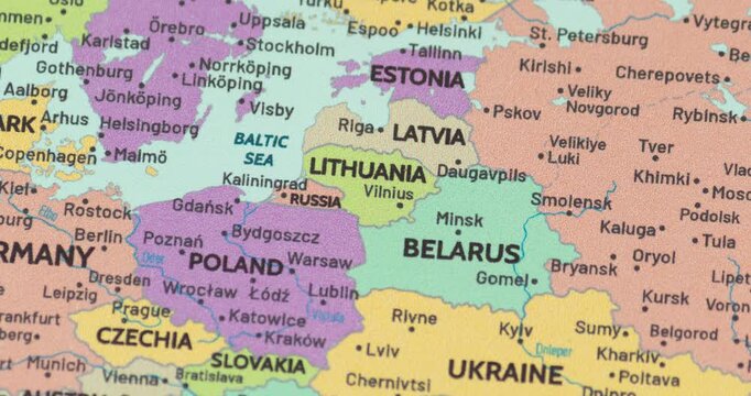 Zoom out view of lithuania on a modern political world map