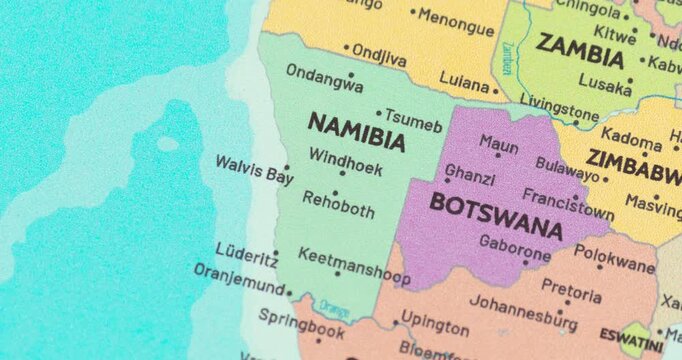 Zoom out view of namibia on a modern political world map