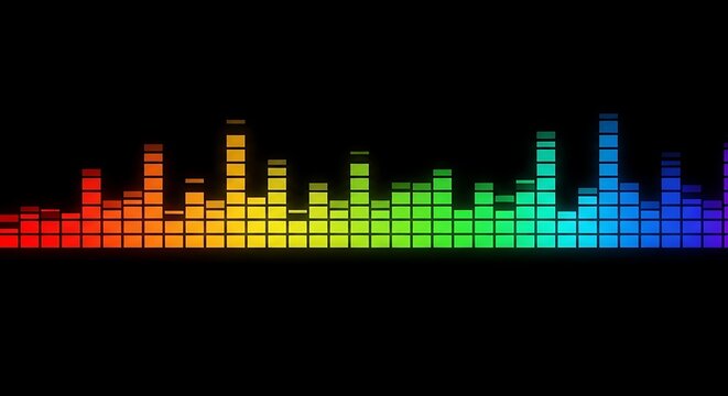 Colorful digital audio equalizer bars on a black background