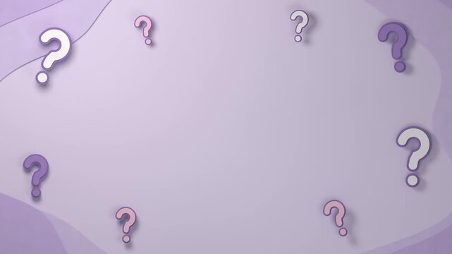 Paper Cut Question Marks Floating over Lilac Pastel Paper for FAQ Help and Customer Questions Seamless Loop 4K