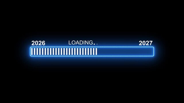 New year 2027 loading bar animation Year changing from 2026 to 2027. Loading bar from 2026 to 2027 new year transfer animation. Almost reaching New Year