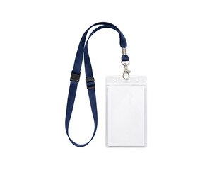 Fototapeta premium Blank White ID Badge With Black Lanyard Isolated