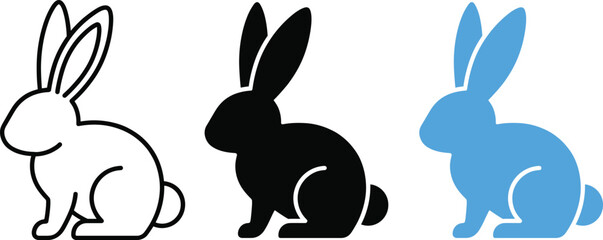 Rabbit bunny animal silhouette vector icon set flat design illustration for easter or nature themes © AYESHA