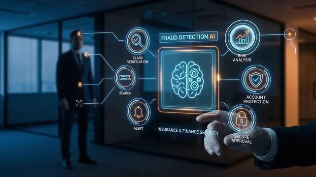 Businessman Touching AI Fraud Detection Interface for Finance