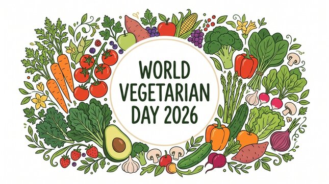 Vegetables and fruits forming circular frame.
