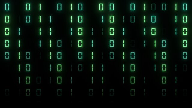 Binary Code Background with Glowing Green Digits, 2D Illustration