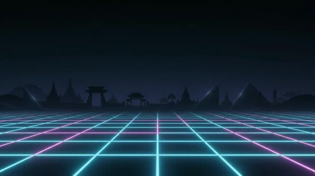 Neon Cyber Grid Retro Landscape
