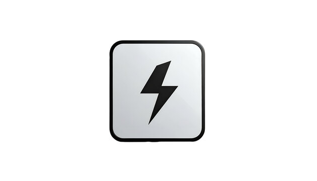 White square with a black lightning bolt against black backdrop, simple graphic