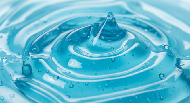 Concentric ripples forming on the surface of vibrant blue cosmetic gel