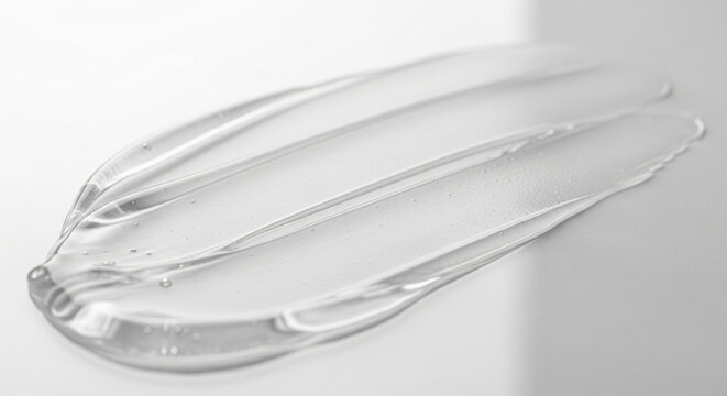 Clear cosmetic gel smear texture with brush strokes on white background