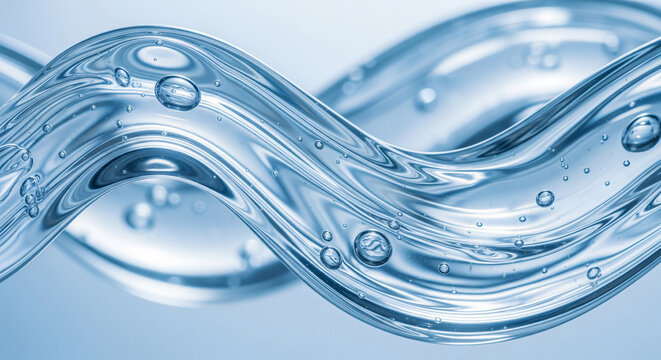 Dynamic wave of transparent cosmetic serum gel with tiny air bubbles