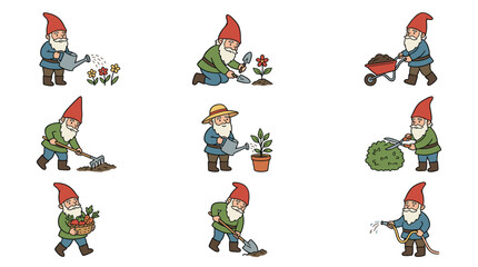 Fototapeta premium Gardening Gnomes a Collection of Whimsical Garden Activities