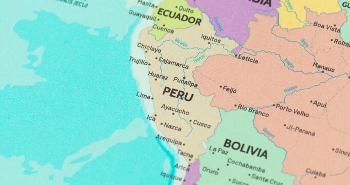 Zoom out view of peru on a modern political world map