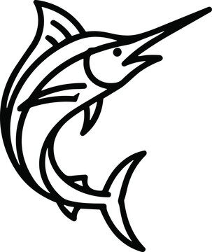 Minimalist Marlin Outline Icon, Swordfish Silhouette, Ocean Sport Fishing Symbol