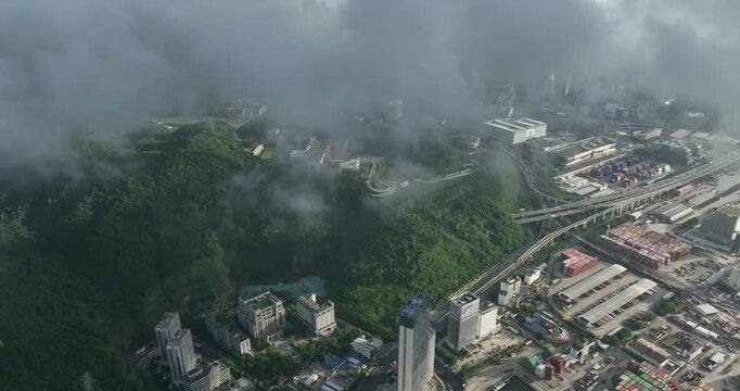 Shenzhen ,China - April 12, 2024: Aerial footage of Yantian international container terminal in Shenzhen city, China