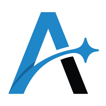 Letter A logo icon magic sparkle stars symbol, technology logo design vector.