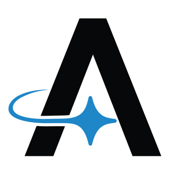 Letter A logo icon magic sparkle stars symbol, technology logo design vector.