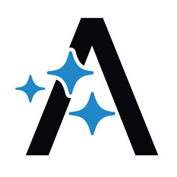 Letter A logo icon magic sparkle stars symbol, technology logo design vector.