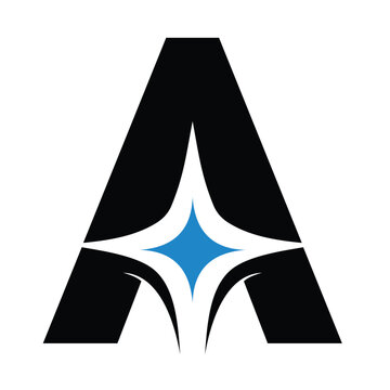 Letter A logo icon magic sparkle stars symbol, technology logo design vector.