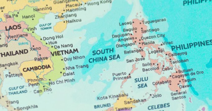 Zoom out view of the south china sea region on a modern political world map