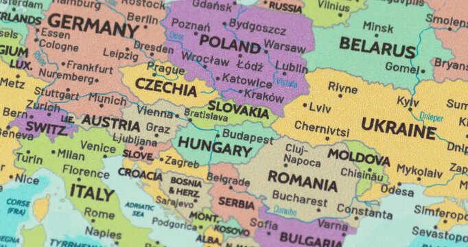 Zoom out view of slovakia on a modern political world map