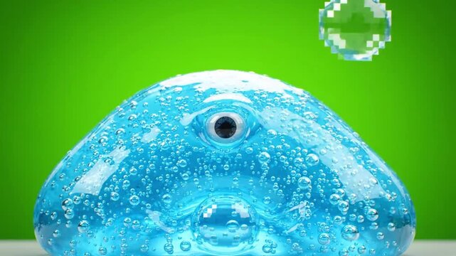 Blue Slime Cyclops Monster Isolated on Green Screen. 4K Video