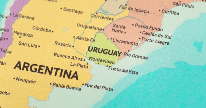 Zoom out view of uruguay on a modern political world map