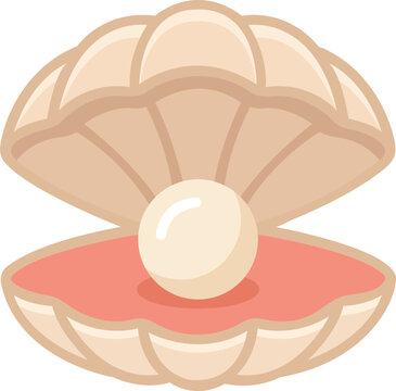 Illustration of an open seashell with a shiny pearl inside, vector graphic design element vector