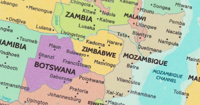 Zoom out view of zimbabwe on a modern political world map